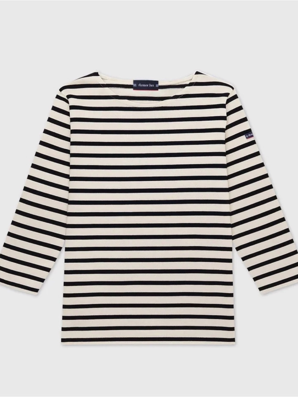 Armor Lux Black and Cream Breton Boatneck Long Sleeve Top XS